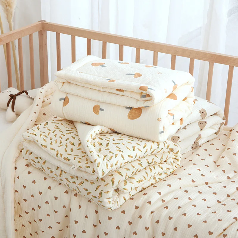Autumn Winter Kindergarten Baby Quilt Comforter Cotton Gauze Warm Thickened Swaddling Wrap Blanket for Babies Bedding Accessory