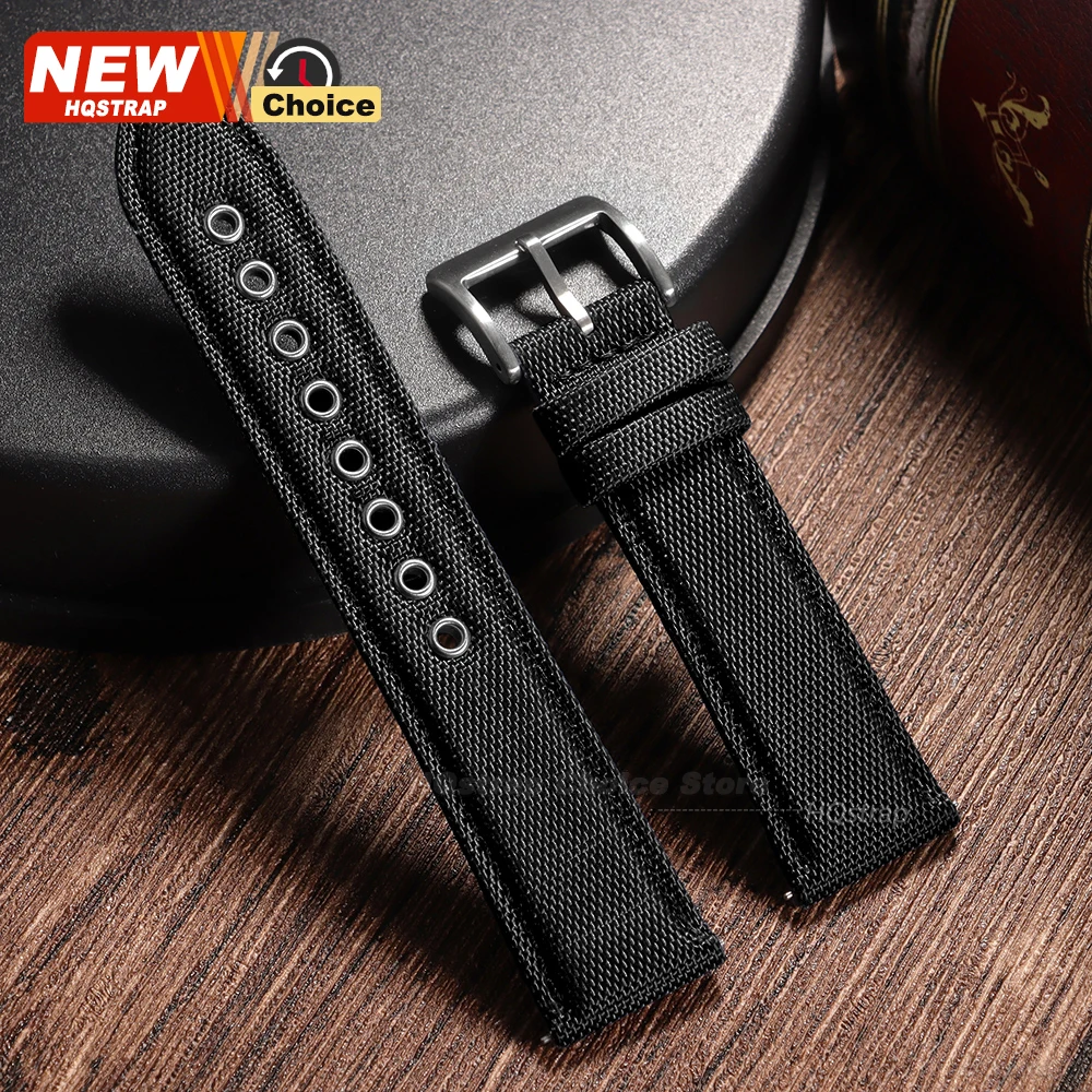 Premium 22mm Quick Release Leather Nylon Watch Strap - Unisex Wristband with Sailcloth Design