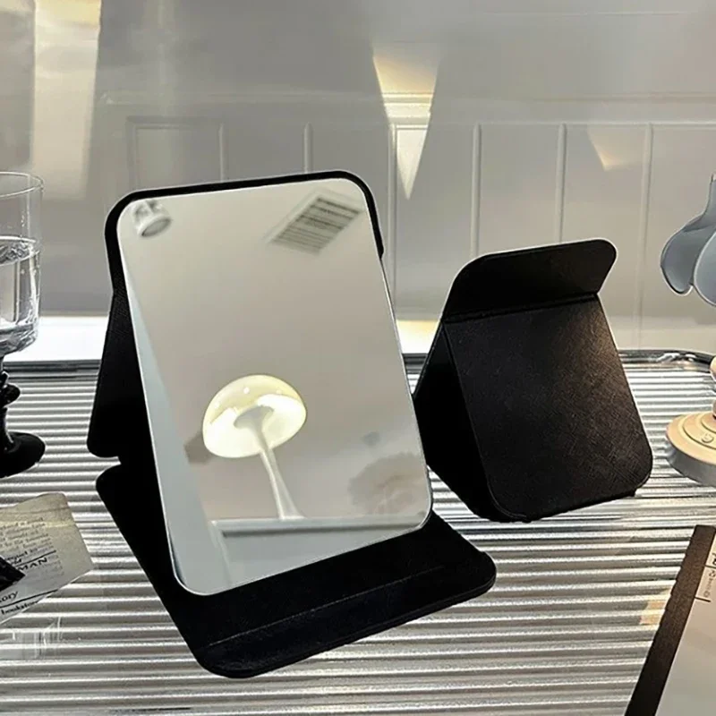 Portable Black PU Leather Makeup Mirror