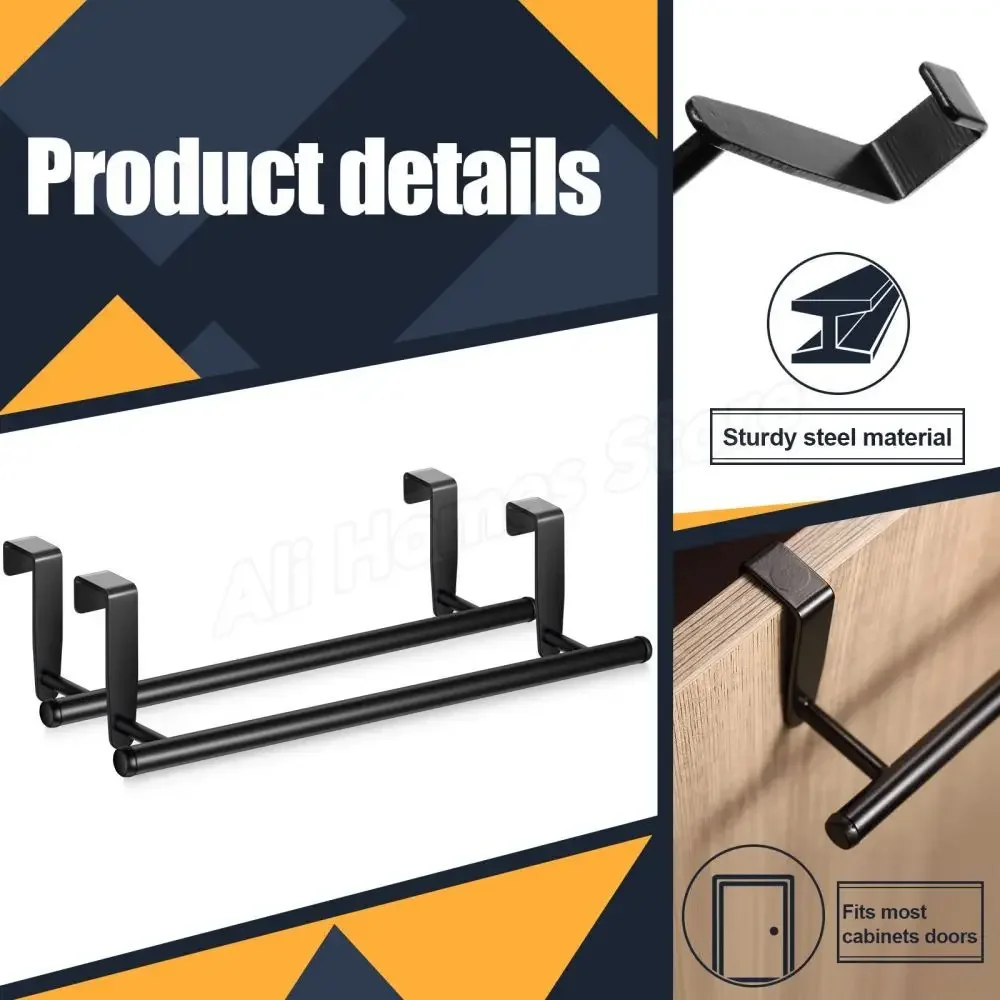 1-2PCS Door Towel Rack Towel Holder Towel Hooks Door Hooks Over Cabinet Dish Towel Kitchen Cabinet Door Hanging Holder Stainless Steel Punch-free Rag Hanger