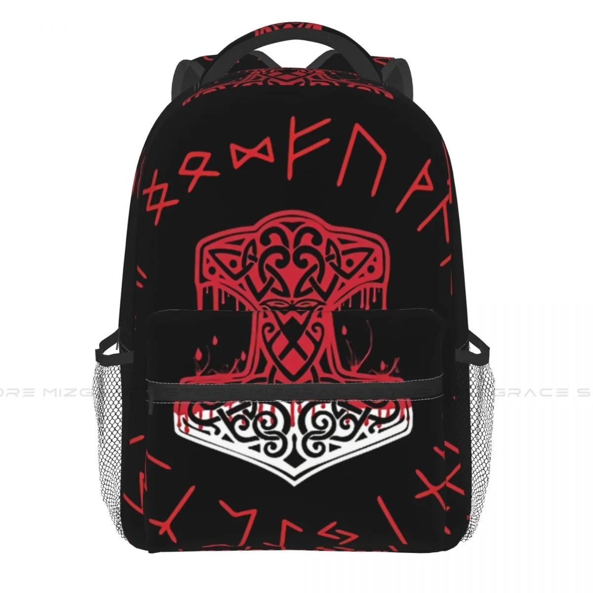 

Large Capacity School Bag Dripping Mjolnir And Runes Travel Laptop Backpacks Norse Mythology Viking Soft Rucksack for Teenager