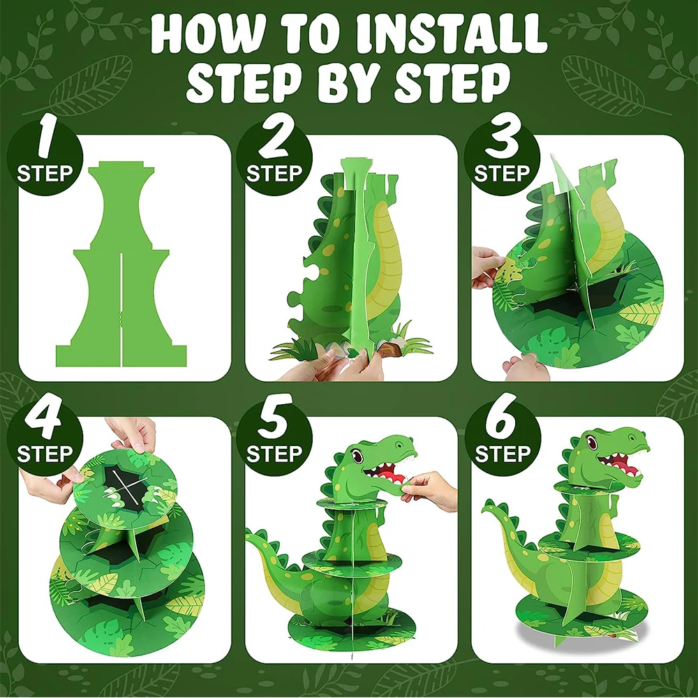3-layer dinosaur Cupcake rack party decoration dinosaur themed Jurassic dessert tower children party birthday supplie