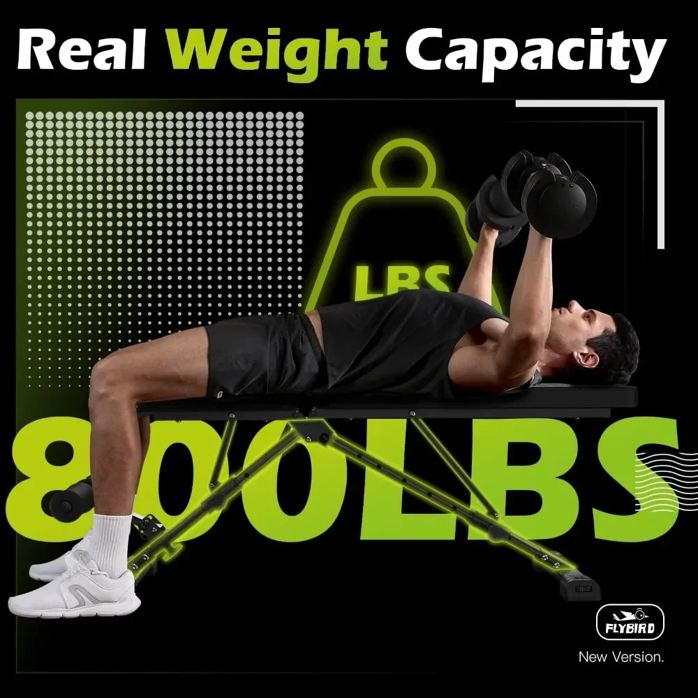Weight Bench, Adjustable Strength Training Bench for Full Body Workout with Fast Folding-New Version