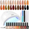 Kit de uñas con lampara UV, esmalte de uñas de gel de secado rápido con juego de herramientas de cuidado de manicura, traje para la creación de bricolaje del salón en casa