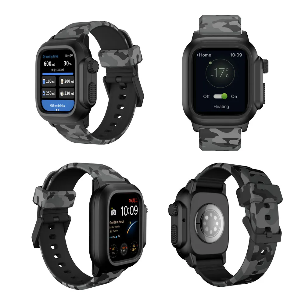 IP68 방수 커버 애플 시계 케이스 45mm 44mm 41mm 40mm 42mm 야외 스포츠 실리콘 팔찌 iWatch 9 8 7 6 5 4 SE 스트랩