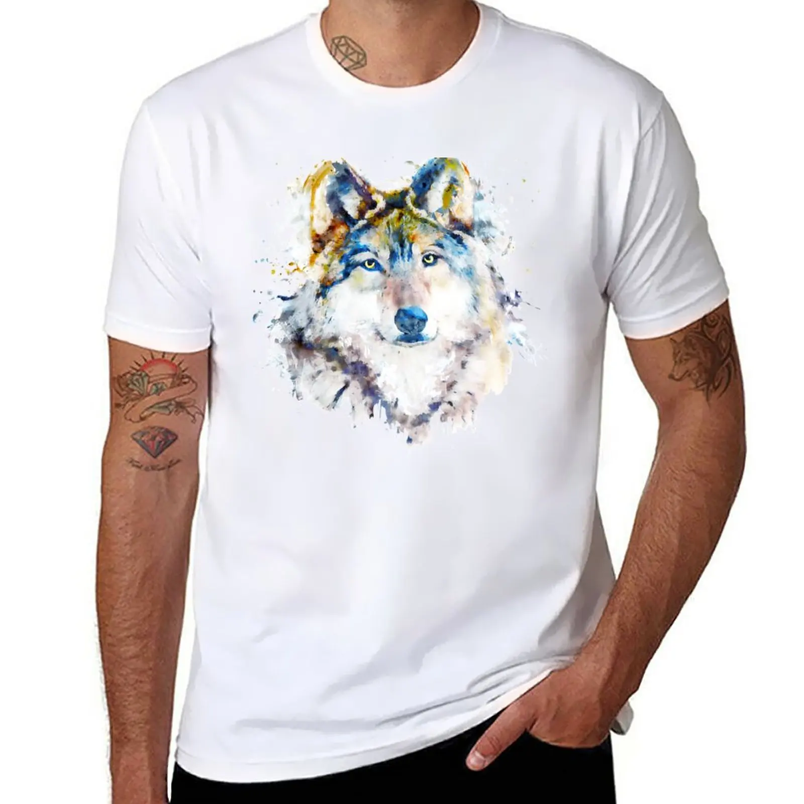 

New Wolf Face Watercolor Portrait T-Shirt plus size t shirts sweat shirts boys t shirts men graphic t shirts