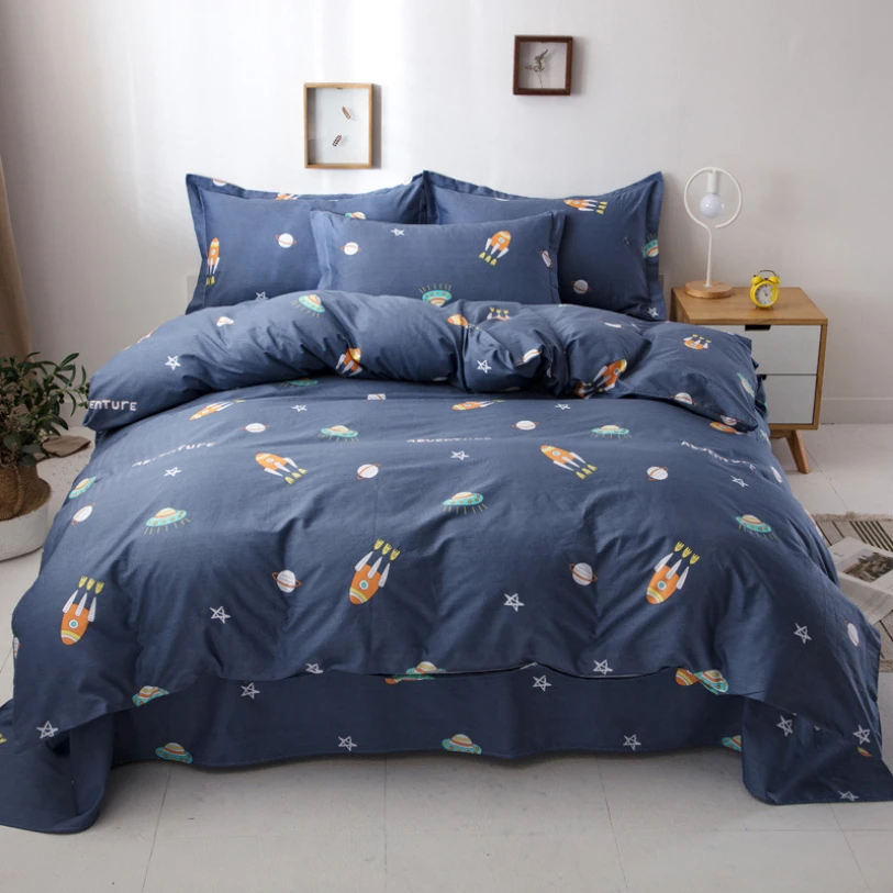 

100%Washed Cotton Soft Breathable Duvet Cover Set Kids Teens Adult Queen Twin Single Family Bedding set Bed Sheet Pillowcases