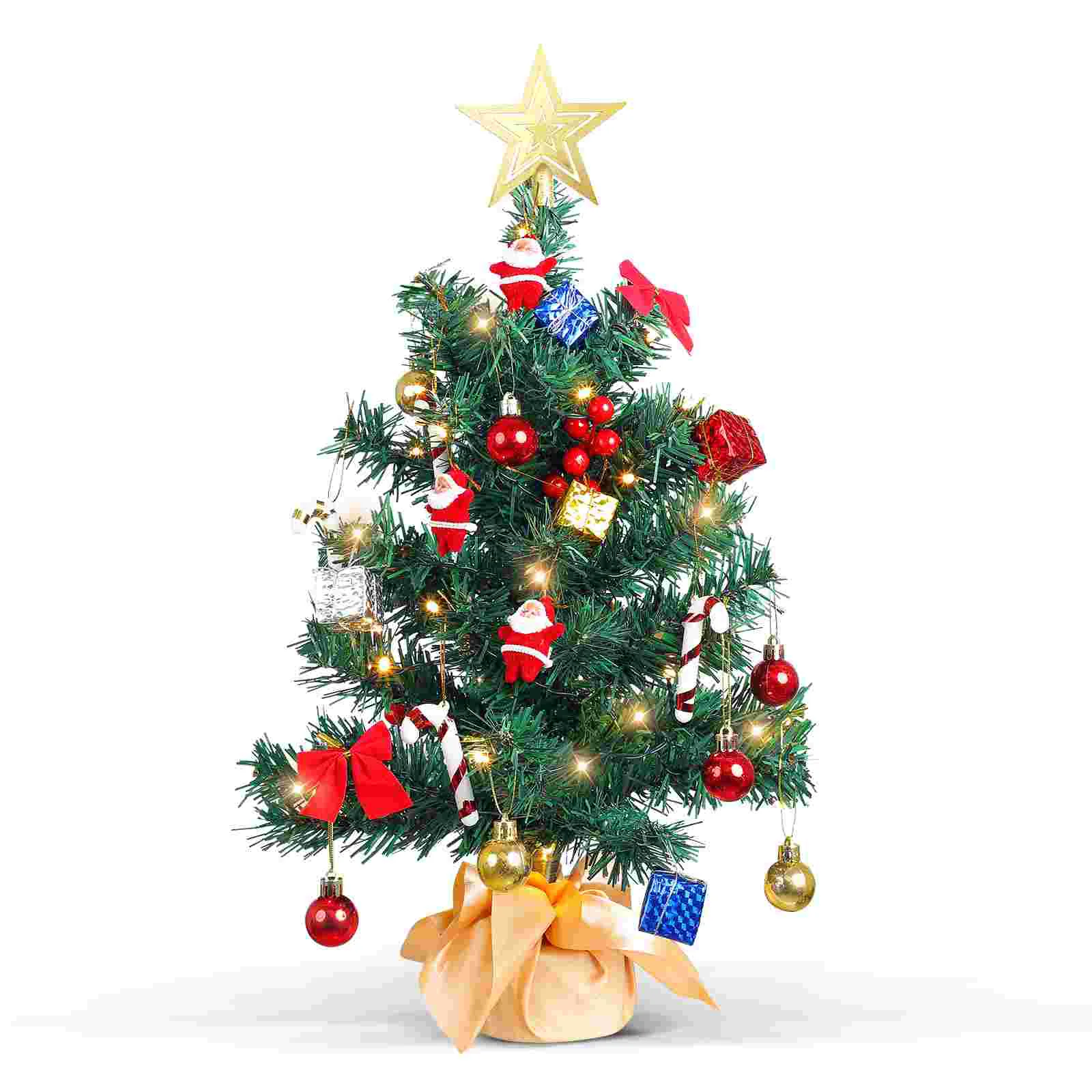 

50Cm Tabletop Christmas Tree Mini Xmas Tree String Light Hanging Ornaments Pre-Lit Artificial Xmas Tree Holiday Decoration