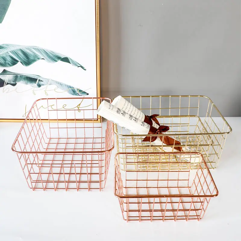 Nordic iron art rose gold storage basket ins golden storage basket