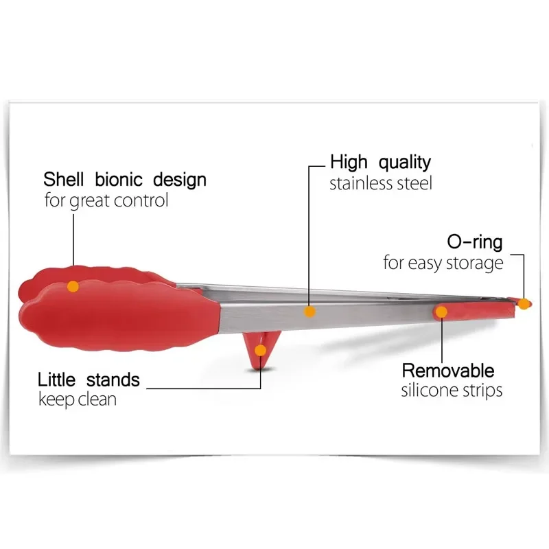Food tongs Kitchen cooking tongs heat-resistant stainless steel BBQ tong with silicone tips