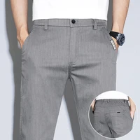 Spring Summer Classic Men's Casual Pants Stretch Slim Business Cotton Trousers Fashion Zippered Pocket Thin Men Pants Korean
