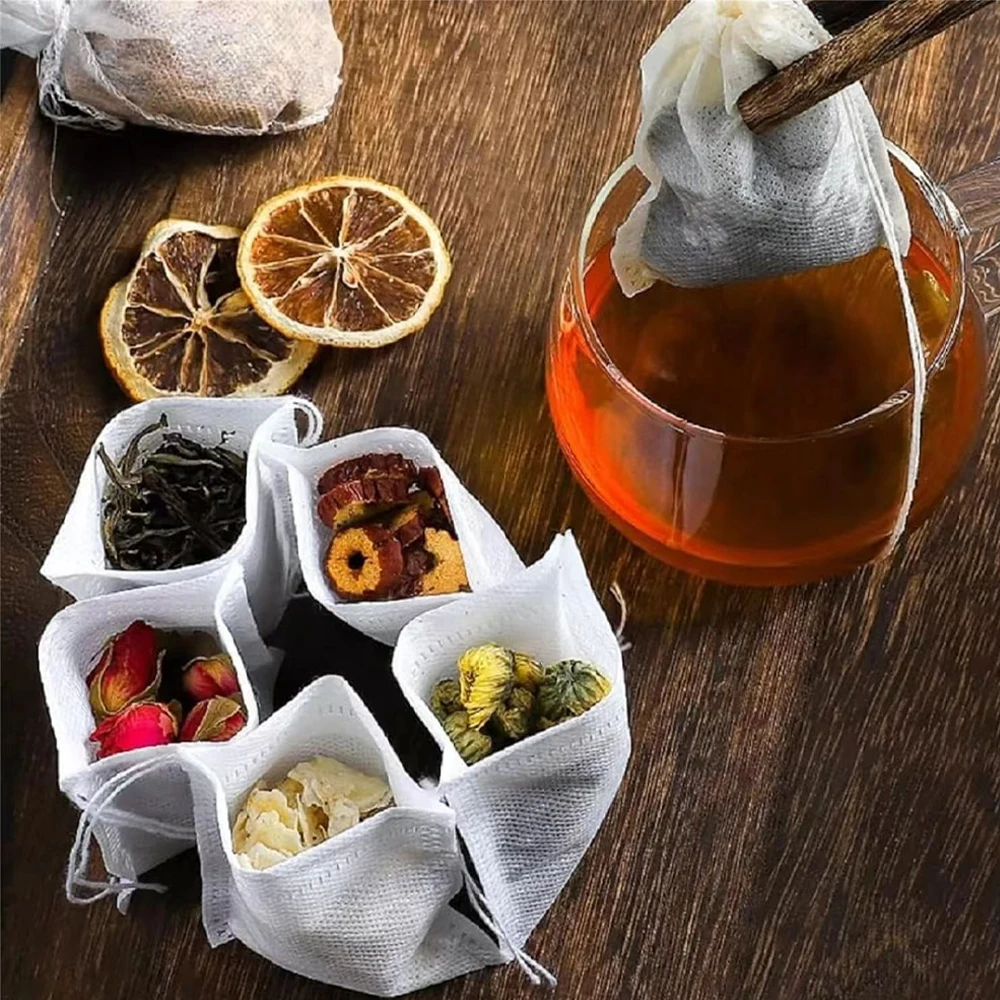 2000-100Pcs Disposable Filter Infusers Empty Drawstring Seal Scented Loose Tea Bags Herb Kitchen Spice Brew Coffee_voghion.com