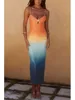 Sequins Gradient Spaghetti Strap Slim Maxi Dress Women Starfish Hollow Out Sleeveless Package Hip Sparkle Slit Party Dresses 1