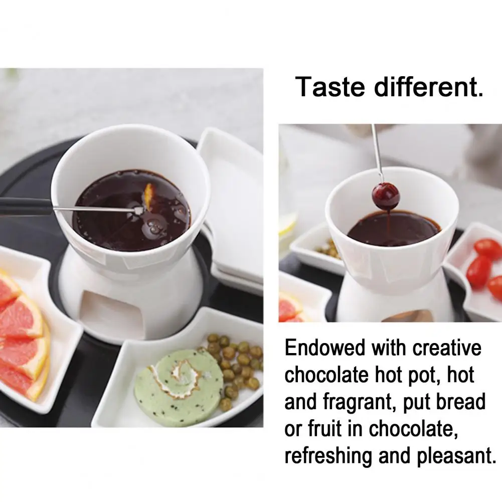 Chocolate Fondue Set Sauce Fondue Elegant Ceramic Butter Warmer Set for Chocolate Cheese Caramel for Even Dipping