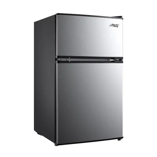 3.2 Cu ft Two Door Mini Fridge with Freezer, Stainless Steel, E-Star 2