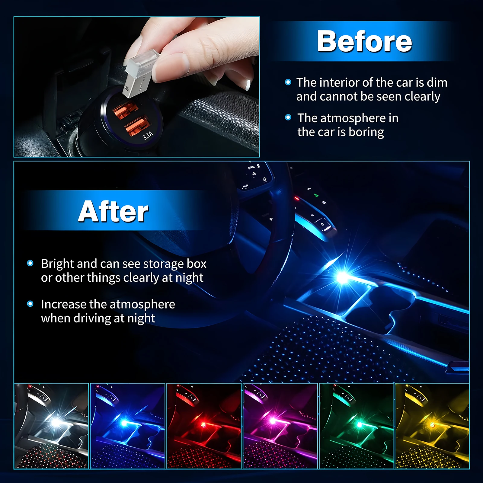4pcs Mini USB LED Interior Atmosphere Lights