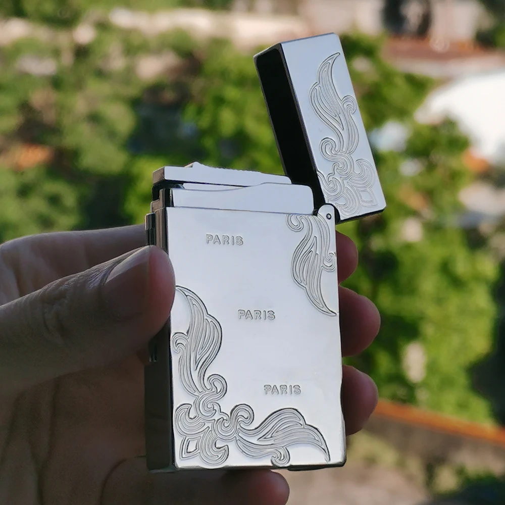 Fantastic Gas Lighters Brass Engraved Blossom Tobacco Smoking Cigarette Gadgrts Men Collections Gifts Rechargeable