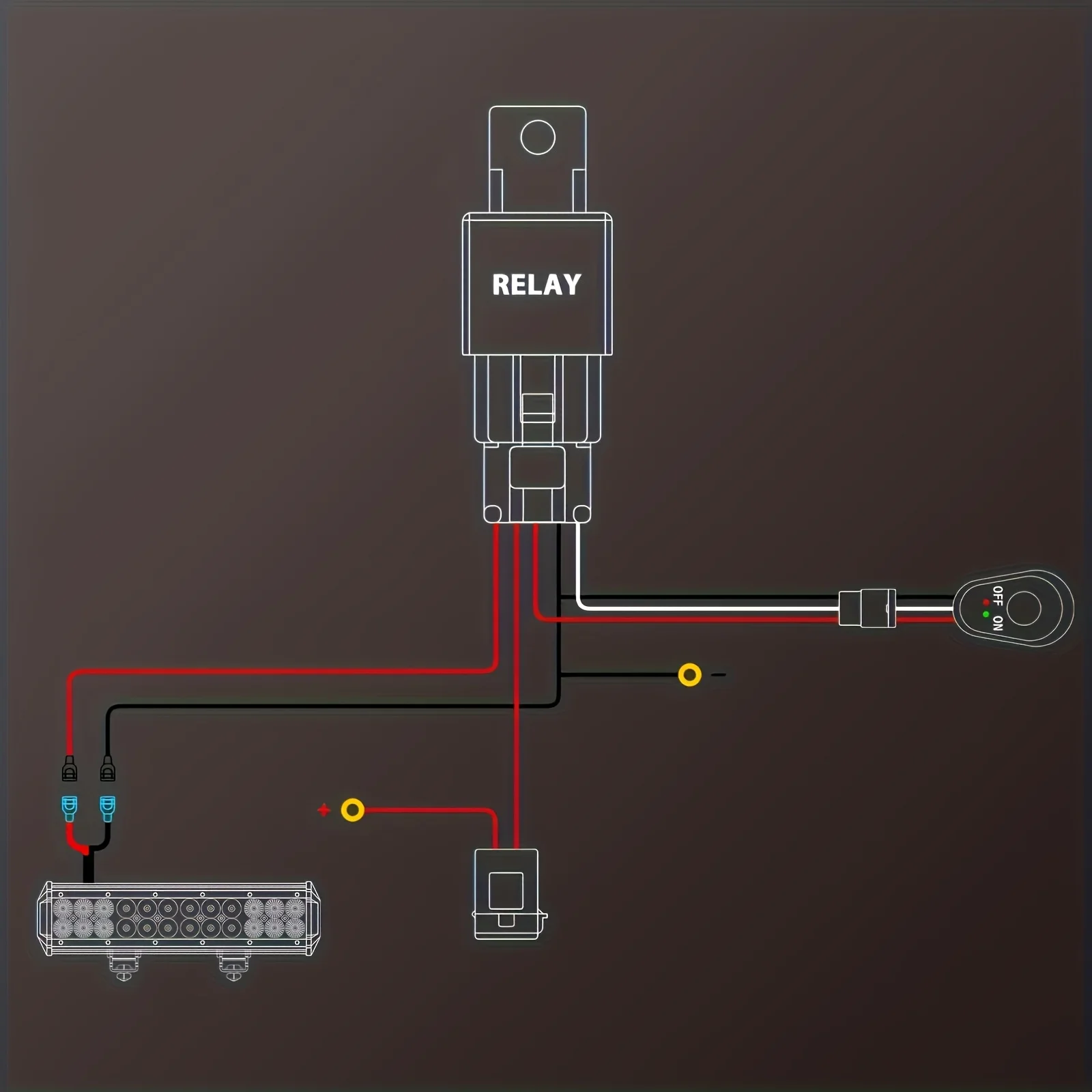 LED 라이트 바 배선 하네스 키트 (퓨즈 릴레이 포함) 온/오프 버튼 스위치, 지프 픽업 ATV 오프로드 안개등 주행등 호환