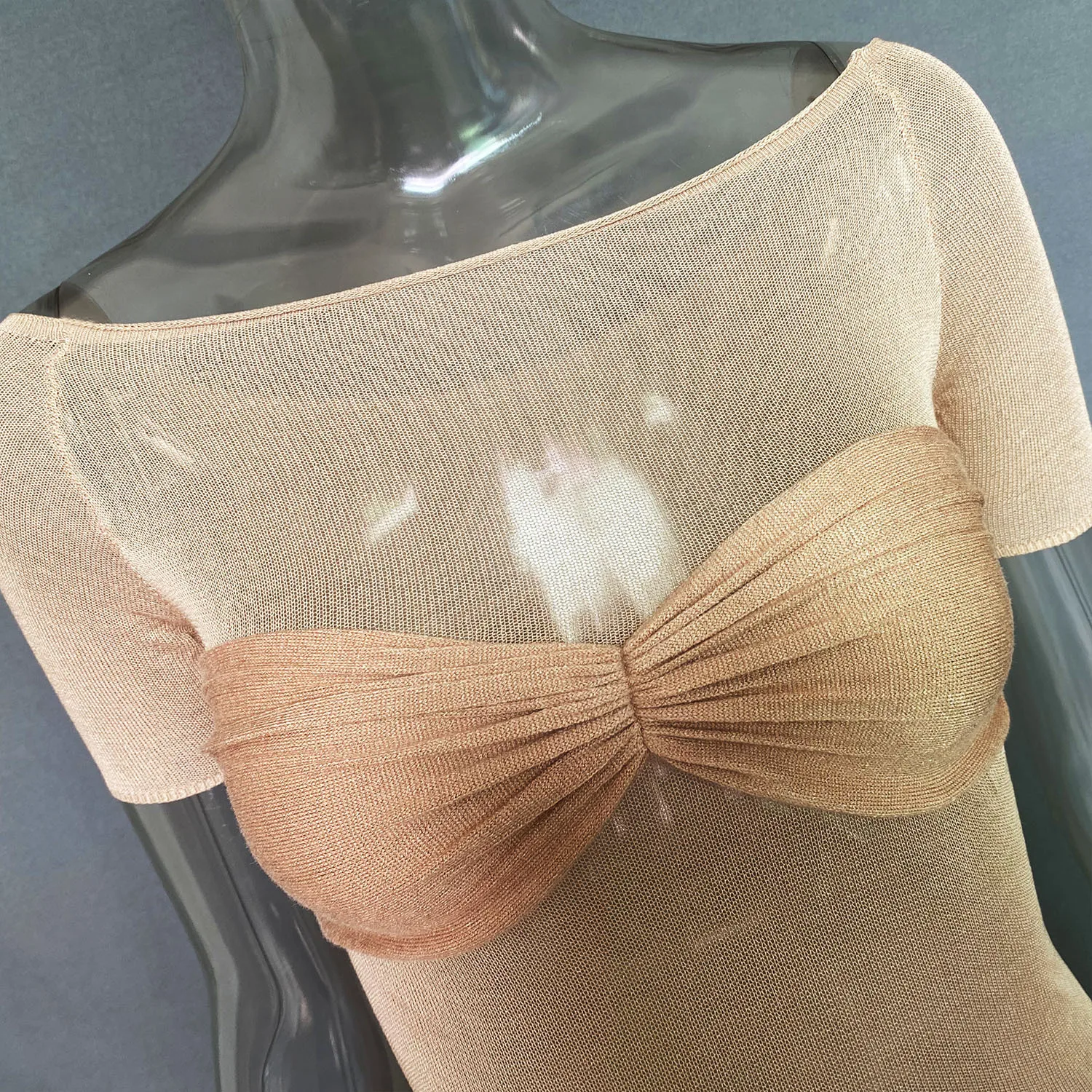 Short Sleeve Mesh Top Shirt For Women Off-Shoulder See-Through Knit Sexy Pullover Summer Sheer New 2025 Ladies T-shirt