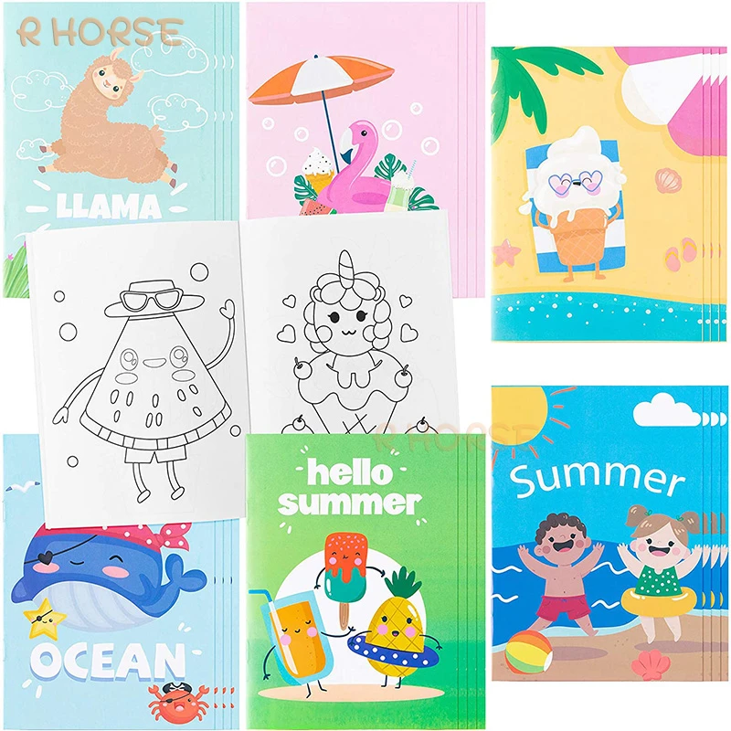 Moderniseren klem complicaties 24 Stks/set Zomer Kleurboeken Voorschoolse Leuke Lama Flamingo Walvis  Strand Ijs Cartoon Schilderen Verjaardagscadeau Voor Kids| | - AliExpress