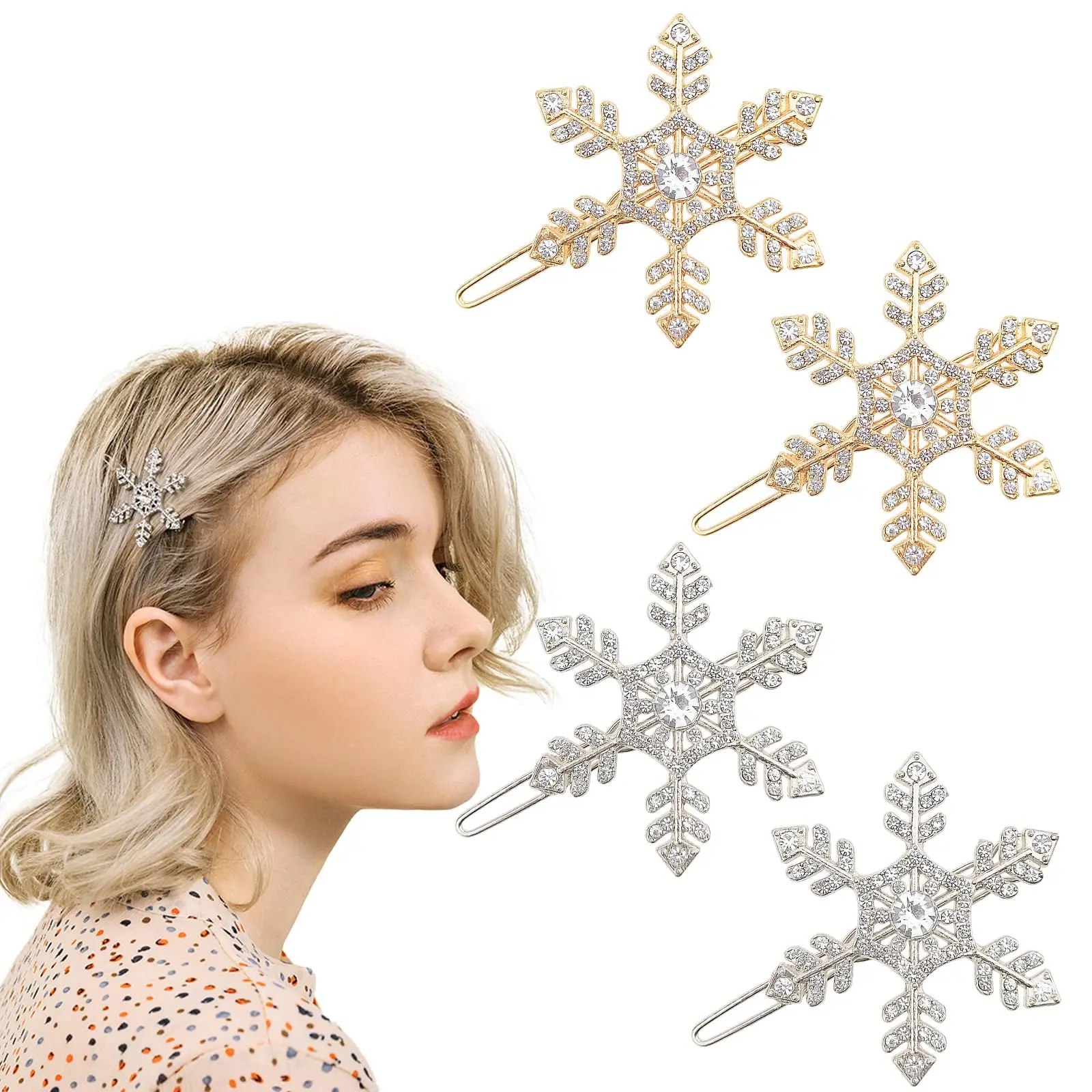 Snowflake Rhinestone Hair Clips Crystal Hairpin Barrette Wedding Bridal Christmas Ornaments Hair Accessories for Women Girls 2023 new christmas holiday series hairband autumn and winter snowflake cloth headband rhinestone pearl hair accessories