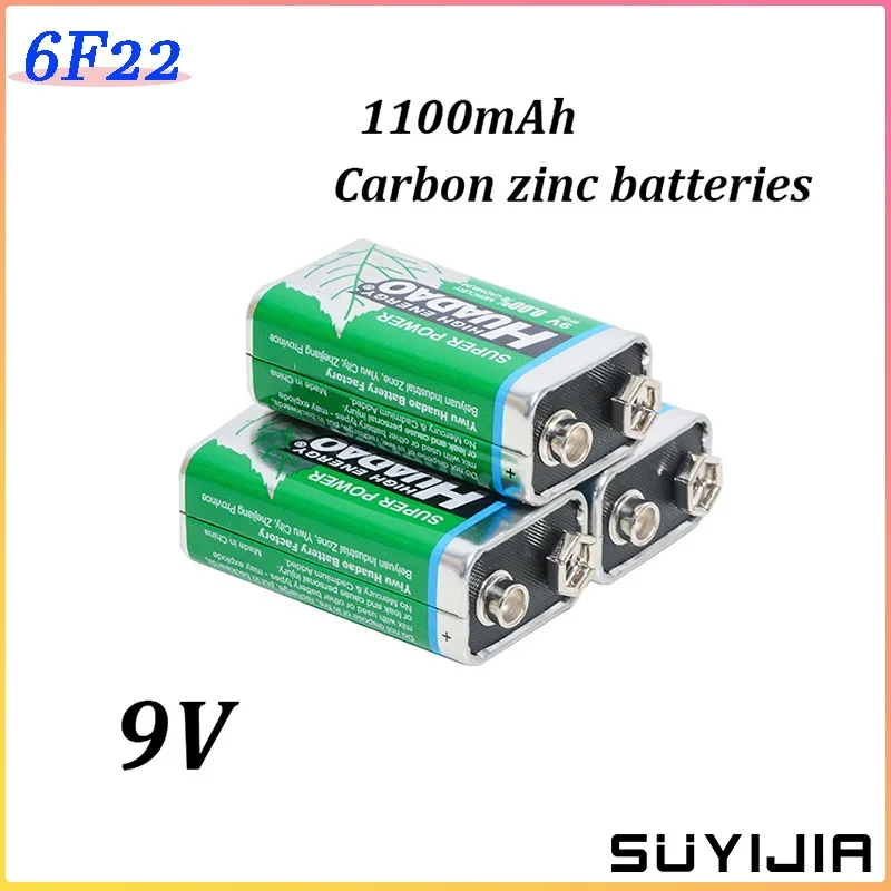 6F22 9V 1100mah Disposable Carbon Battery Square Battery Suitable for Toy Microphone Microphone Multimeter Walkie-talkie Etc.