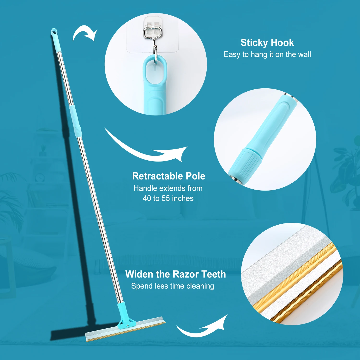 Pet Hair Remover Set Carpet Rake Adjustable Long Handle Cat Dog