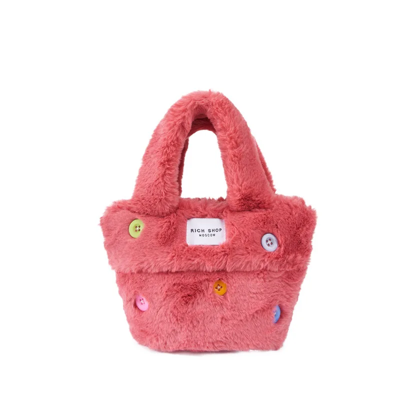 Fluffy Button Plush Tote Bag Cute Button Plush Crossbody Bag Winter Small Classic Bag For Women маленька класична сумочка жіноча