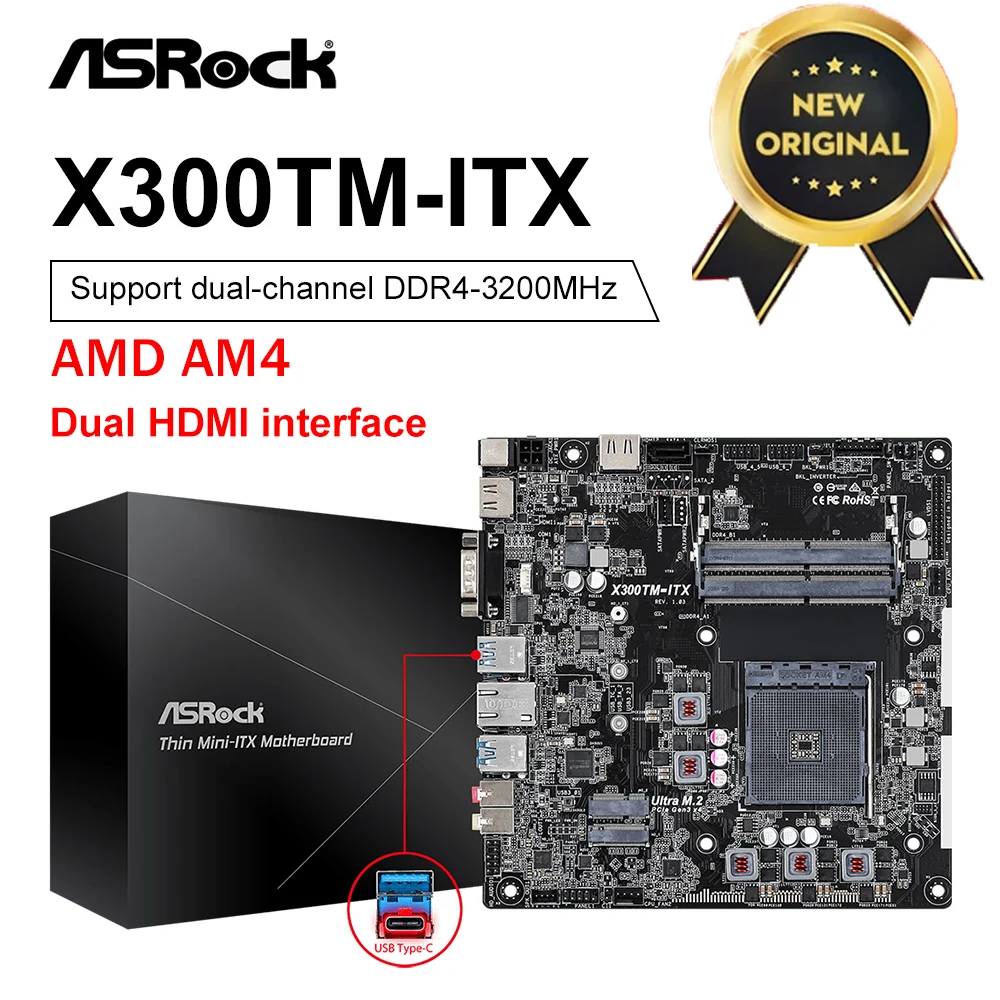

ASROCK New X300TM-ITX Motherboard 64GB Dual Channel DDR4 M.2 MINI-ITX Mainboard Socket AM4 For AMD X300 Desktop PCI-E 4.0 M.2