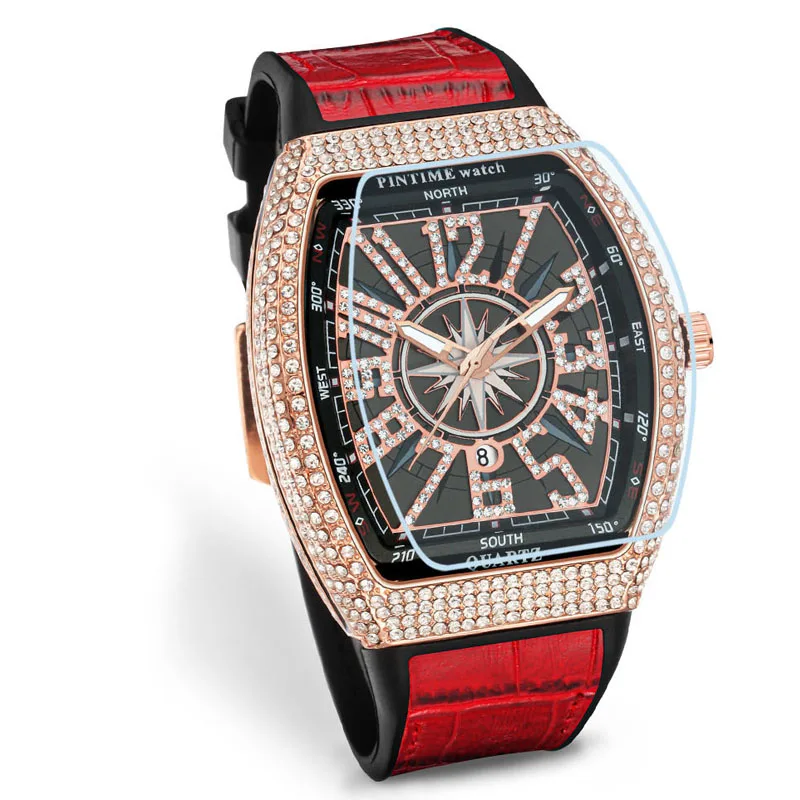 Luxury  Diamond Iced Out Quartz Wristwatch Hot Sale  Blue Silicone Band Party Casual Dress Watches Popular Item 12 Colors