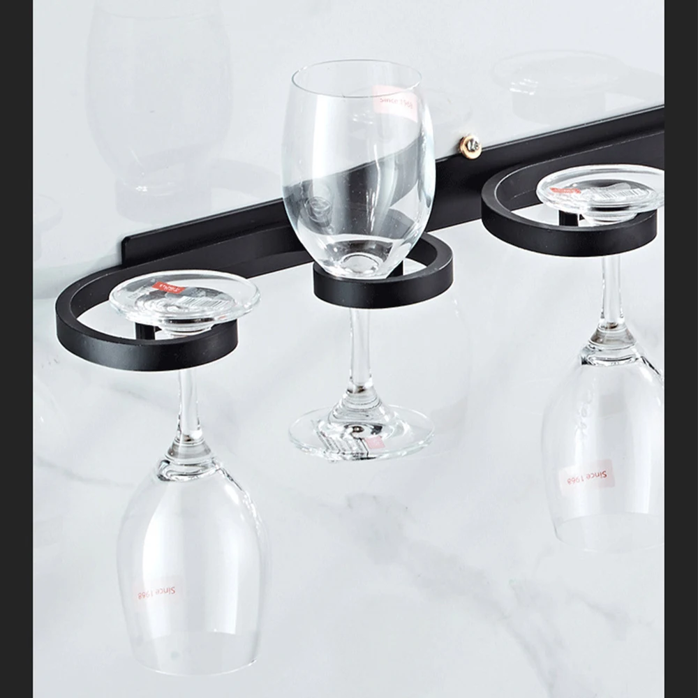 Black Wine Glass Holder S M L Aluminum Alloy Goblet Hanger Home Bar Kitchen Wall Mount Free installation Storage Rack 2