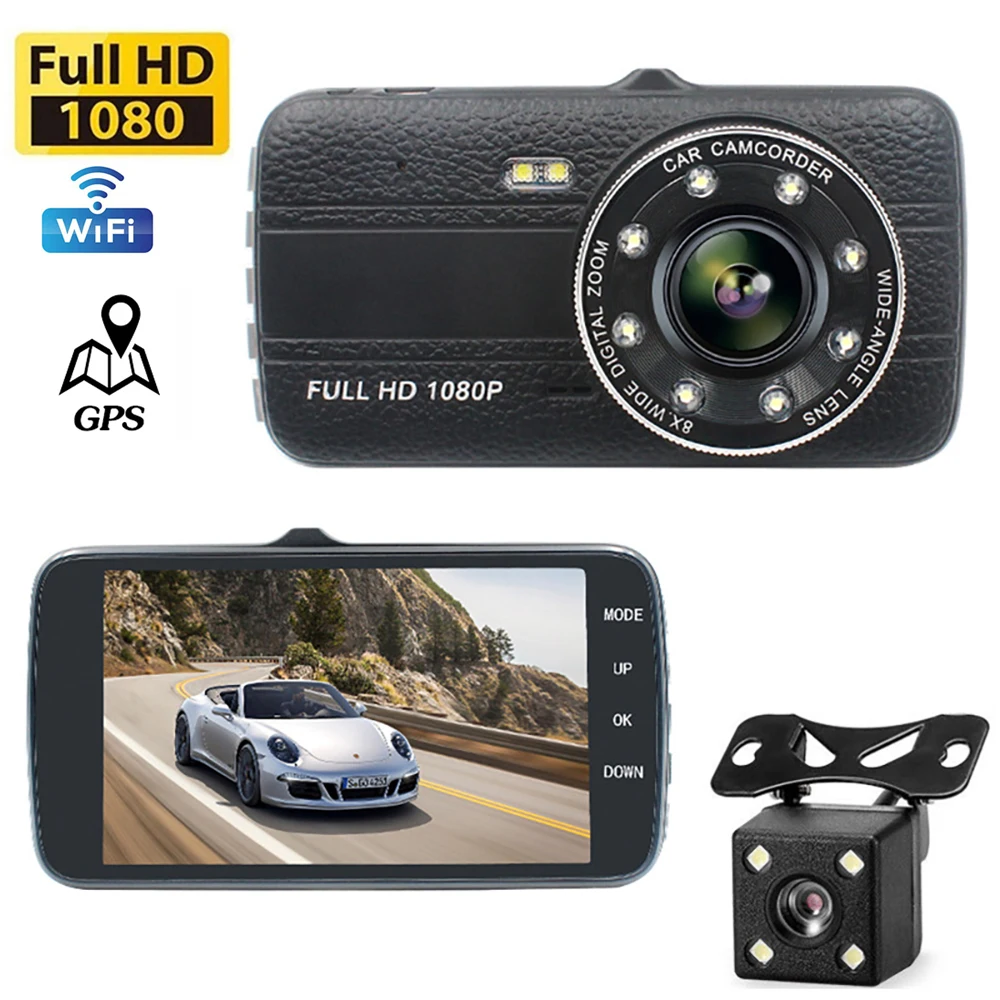 

Car DVR WiFi 4.0" Full HD 1080P Dash Cam Rear View Camera Video Recorder Auto Parking Monitor Night Vision Dashcam Black Box GPS