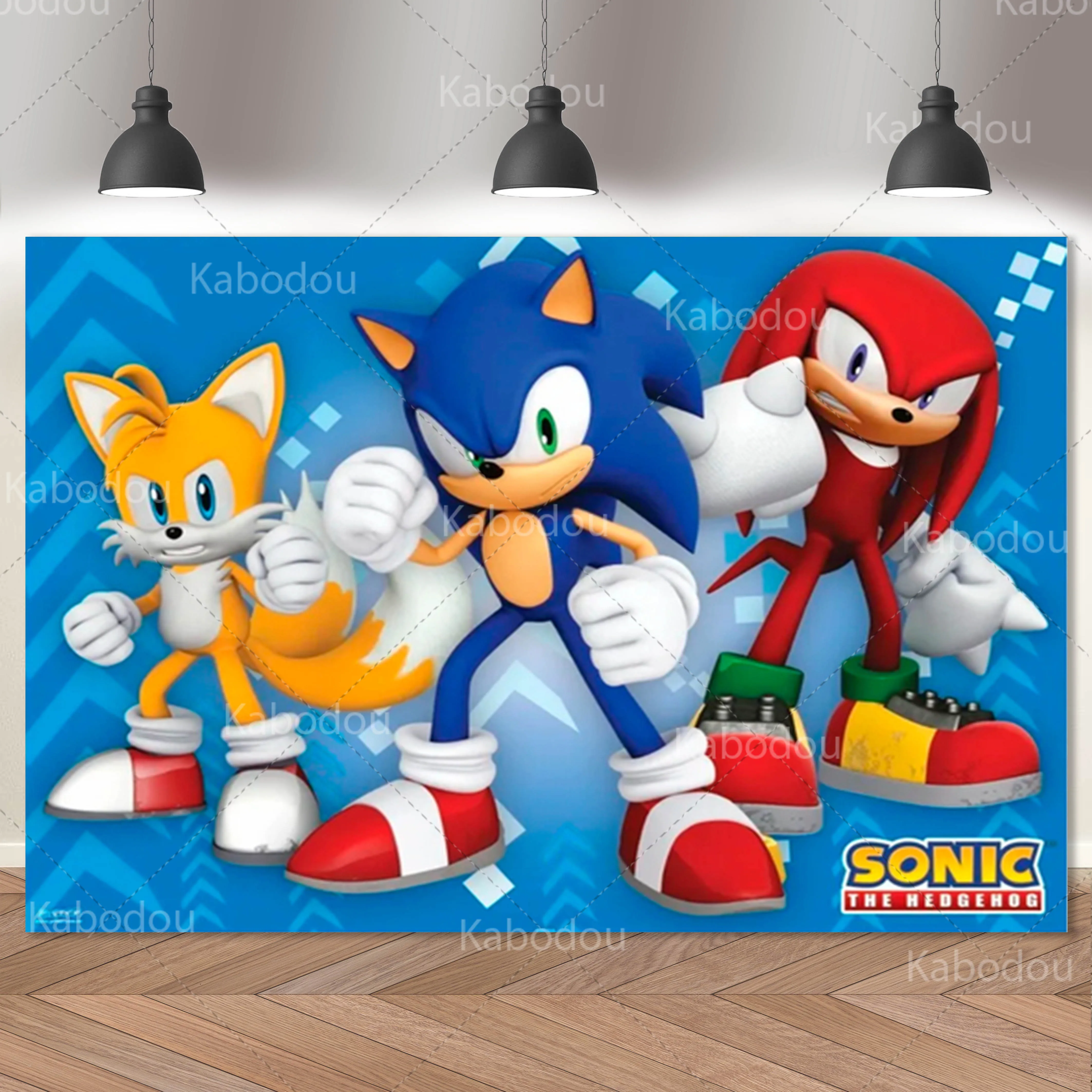 thumbnail image 1 of Fondo de Sonic para fiesta de cumpleaños de niños, decoración de dibujos animados de erizo, fondo para fotografía, pancarta, póster, utilería para estudio de baby shower, 1 of 5