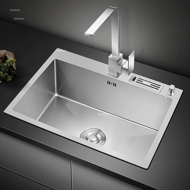 Modern Stainless Steel Kitchen Sinks Home Single Hole Kitchen Sink Under Counter Wash Basin Nano Handmade Accessories