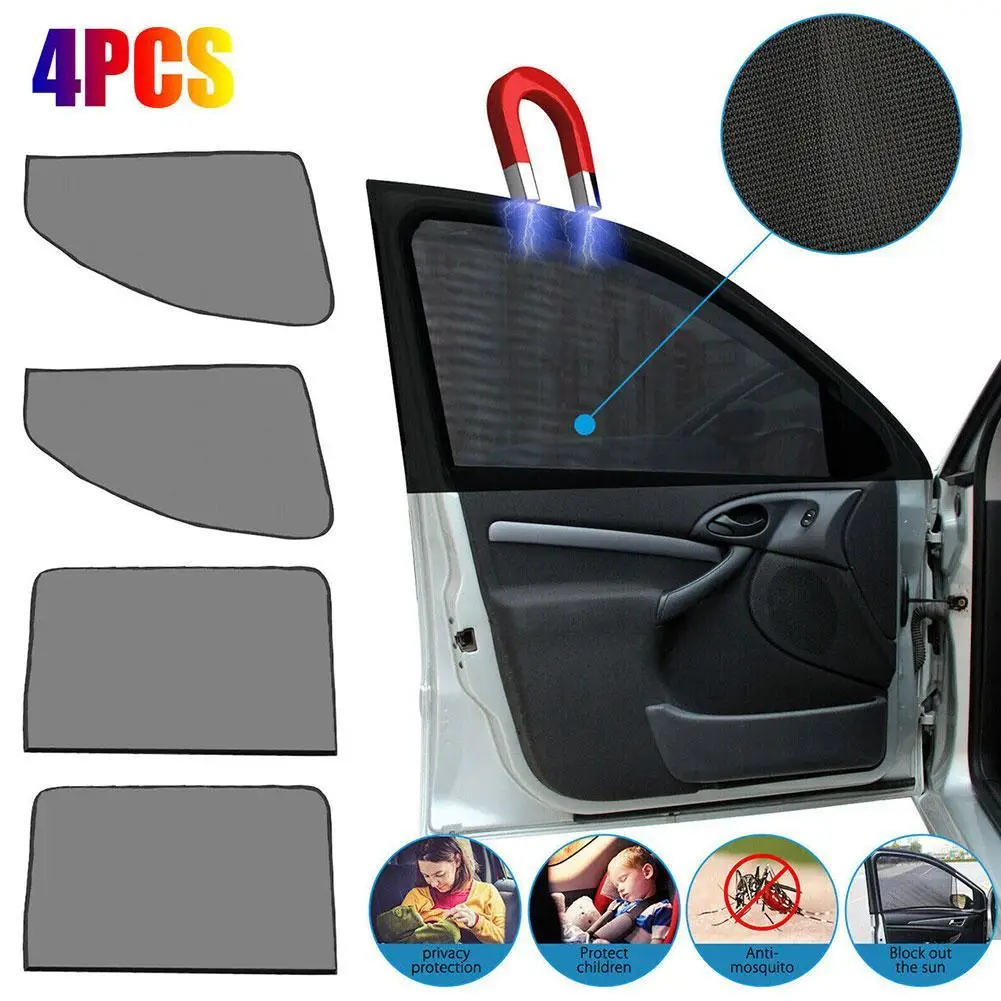 

4PCS Car Magnetic Sun Shade Cover Side Window Sunshade UV Blackout Protection Car Black Film Full Blackout Curtain Mesh Accessor