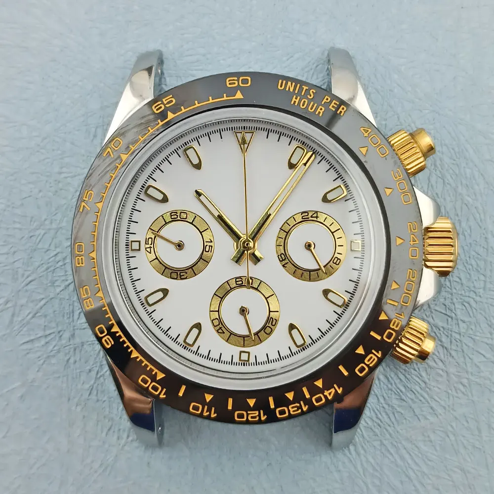 40mm 316L stainless steel sapphire glass case with 10BAR waterproof, suitable for VK63 movement gold and rose crown