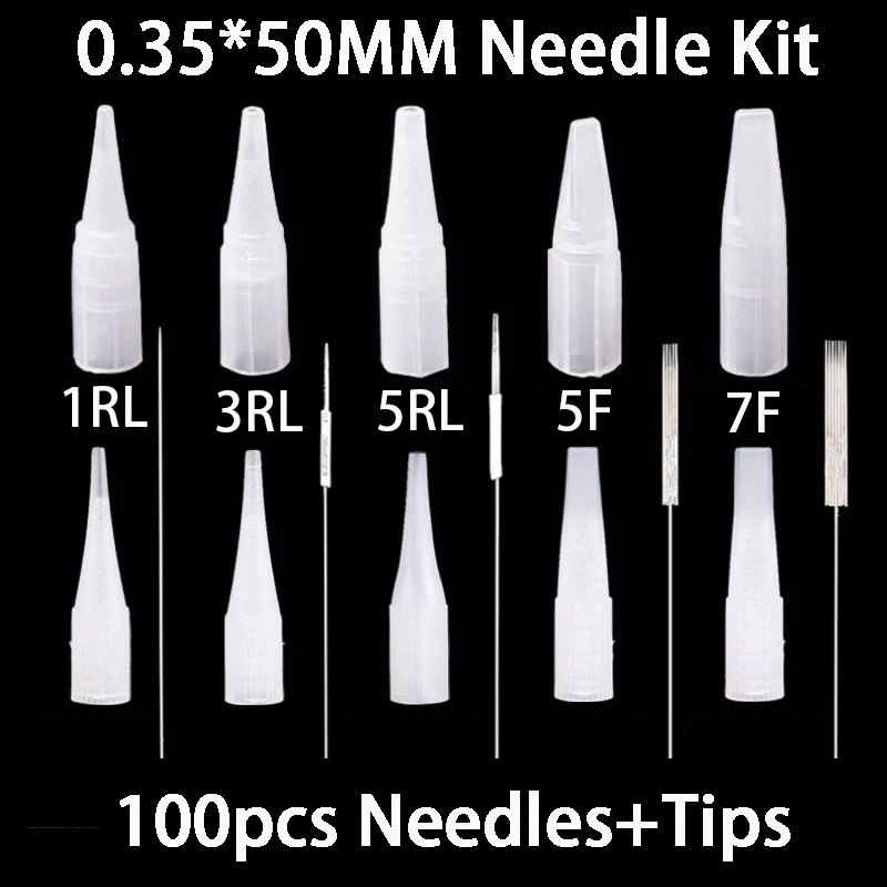 

100pc Microblading Big/Small Needle Tips Permanent Makeup Tattoo Eyebrow Needles Kit 1RL/3RL/5RL/5F/7F 0.35x50MM Tattoo Supplies