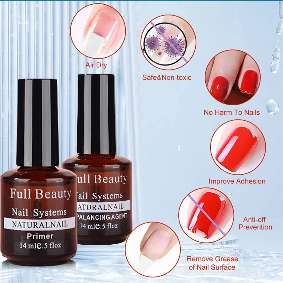 3pcs Nail Prep Dehydrator + Nail Primer + Base Coat Gel Polish Ph Bonding Agent Soak Off UV Gel Function Polish Varnishes