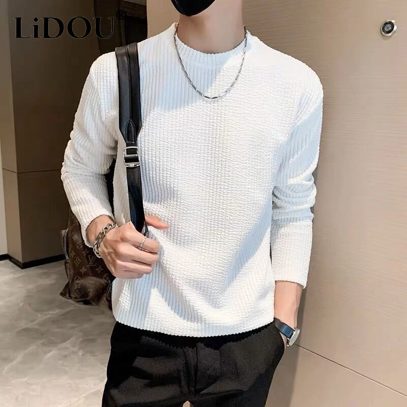 Spring Autumn New Solid Color Fashion Long Sleeve Sweatshirts Man High Street Casual Loose Waffler Pullovers Comfortable Tops