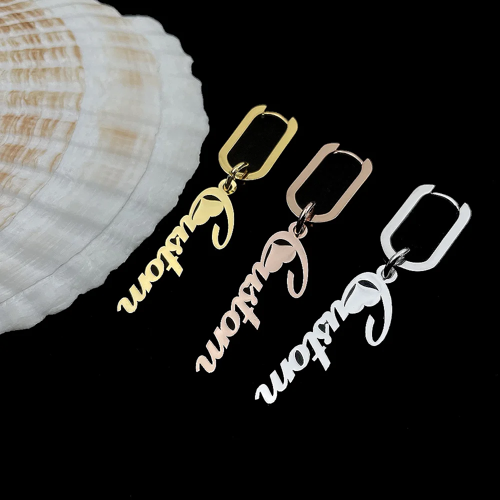 

Personalized Oval Stainless Steel Earrings for Women Custom Name Pendant Drop Earring Fashion Gold Jewelry Gifts Aretes De Mujer