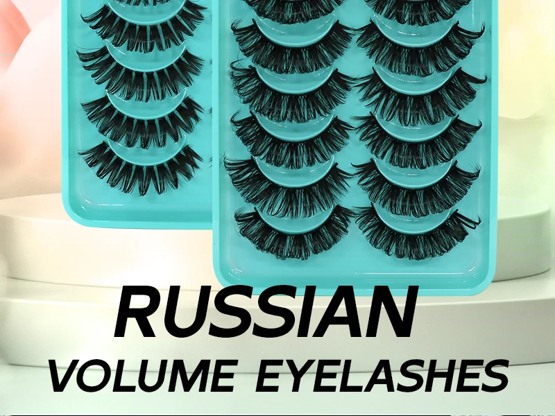 Description Picture 4 of item10 Pairs 3D Russian Volume Eyelashes Fluffly Natural Thick Mink False Lashes Reusable Strip Lash Extentions Cilios Makeup