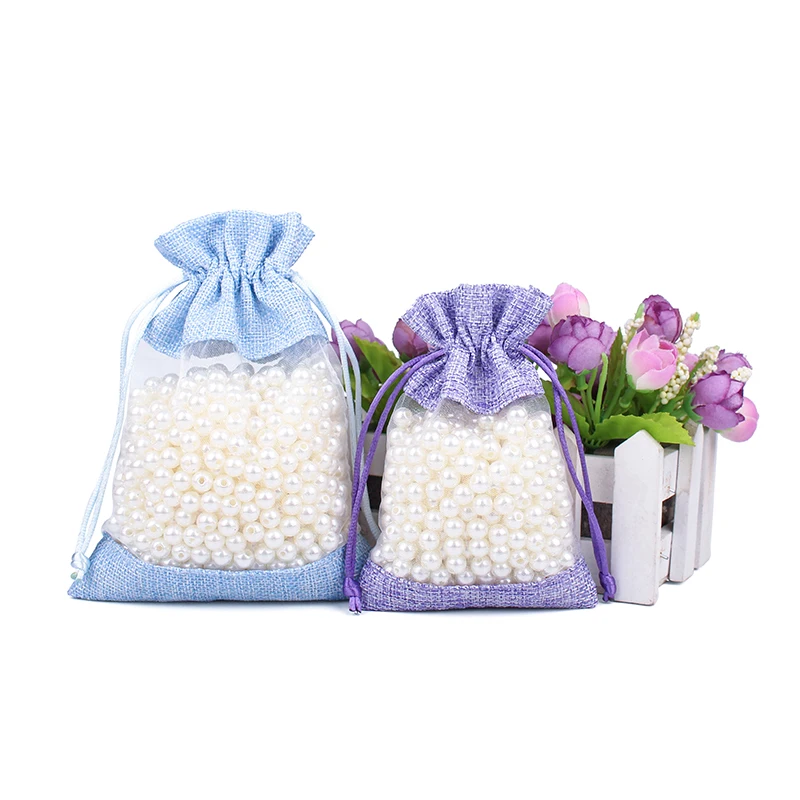 10*14cm Windowed Burlap Bags With Drawstring Rolled Edges Gift Bags Jewelry Packaging Display Candy Storage