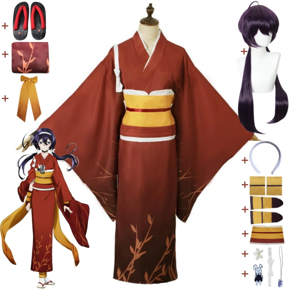 

Anime Bungou Bungo Stray Dogs Izumi Kyouka Kyōka Kyoka Cosplay Costume Wig Clogs Red Kimono Uniform Halloween Role Play Suit