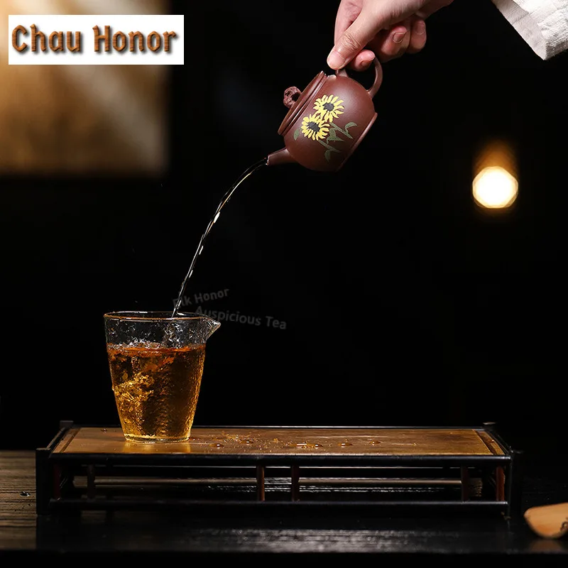 160ml Creative Yixing Purple Clay Teapots Famous Artists Handmade Round Drum Pot Raw Ore Mud Kettle Zisha Tea Set Tea Items Gift