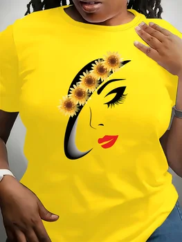 Women Casual T-Shirt with Vibrant Sunflower Print Trendy Sunflower Print Design in Vibrant Colors Urban Style Printed T-Shirt 1