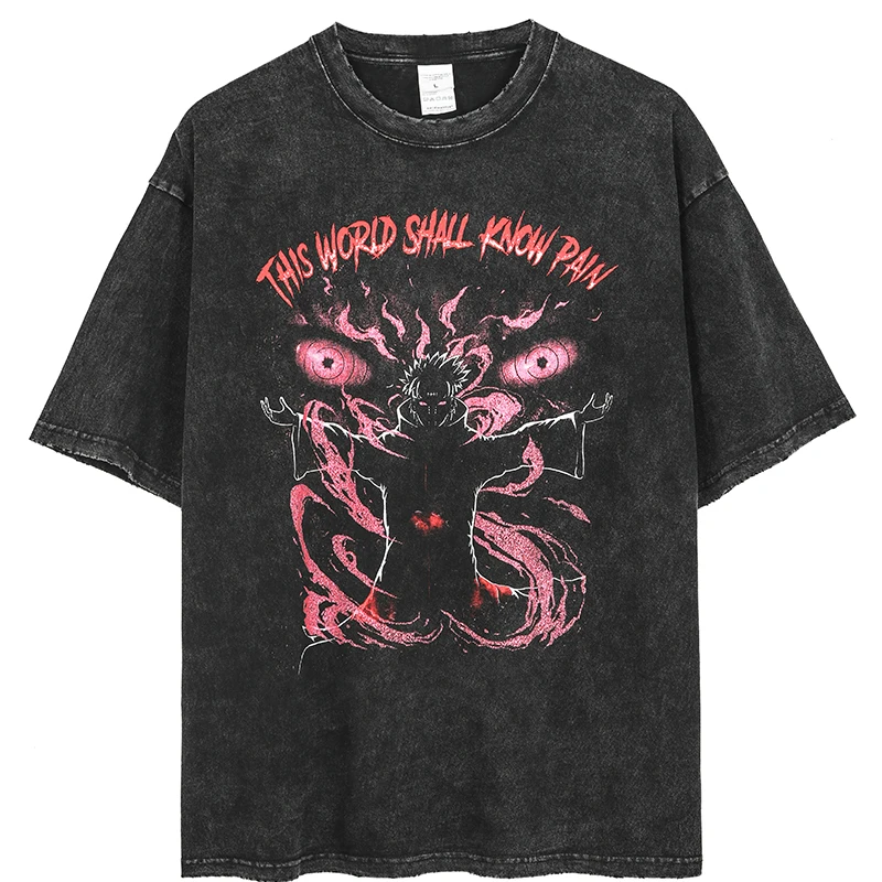 

2022 new heavy street retro 100% cotton T-shirt men's trendy round neck frayed short-sleeved Harajuku style T-shirt