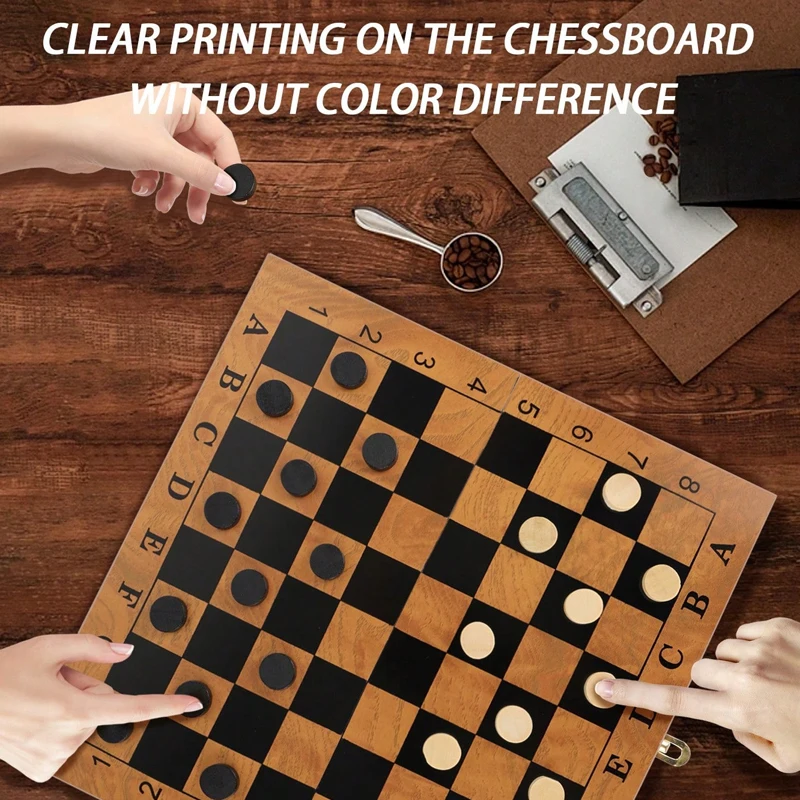 3 in 1 Chess Board Folding Wooden Portable Chess Game Board Wooden for Adults Gift(Chess + Checkers and Backgammon) board game wooden chess foldable chess board table games folding chess board