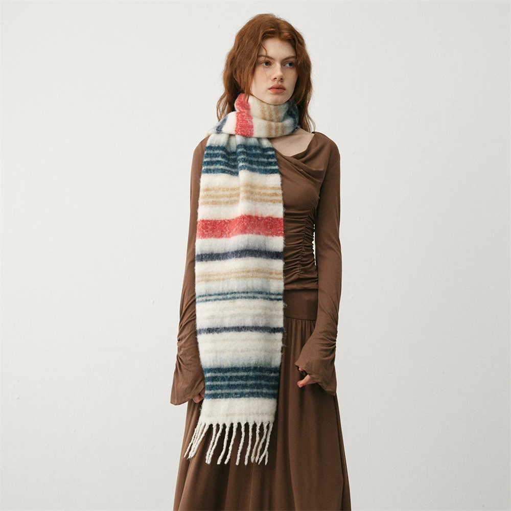 

Designer Luxury Striped Scarf Winter Warmth Cashmere Shawl Wrap Fashion Long Tassels Neckerchief Thickened Contrast Blanket