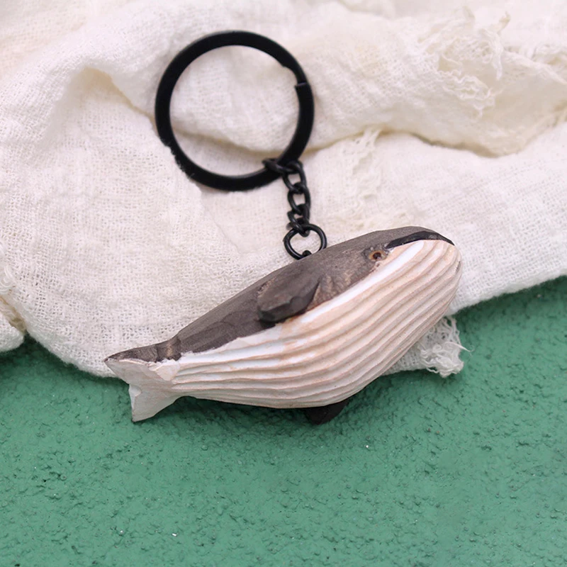 Hand Carved Diy Whale Keychain Cute Wood Carving Pendant For Car Bag Keyring Personality Key Chains Charms Birthday Holiday Gift