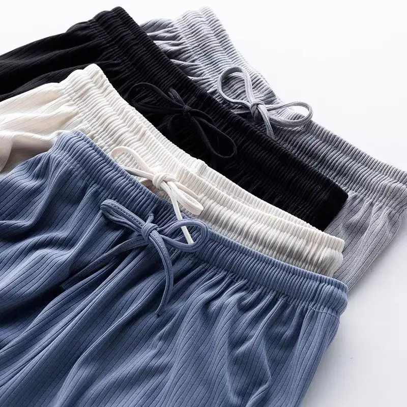 Spring and Autumn New Ladies Ice Silk Light Wide Leg Trousers Girl Solid Color High Waist Loose Wild Straight Casual Pants